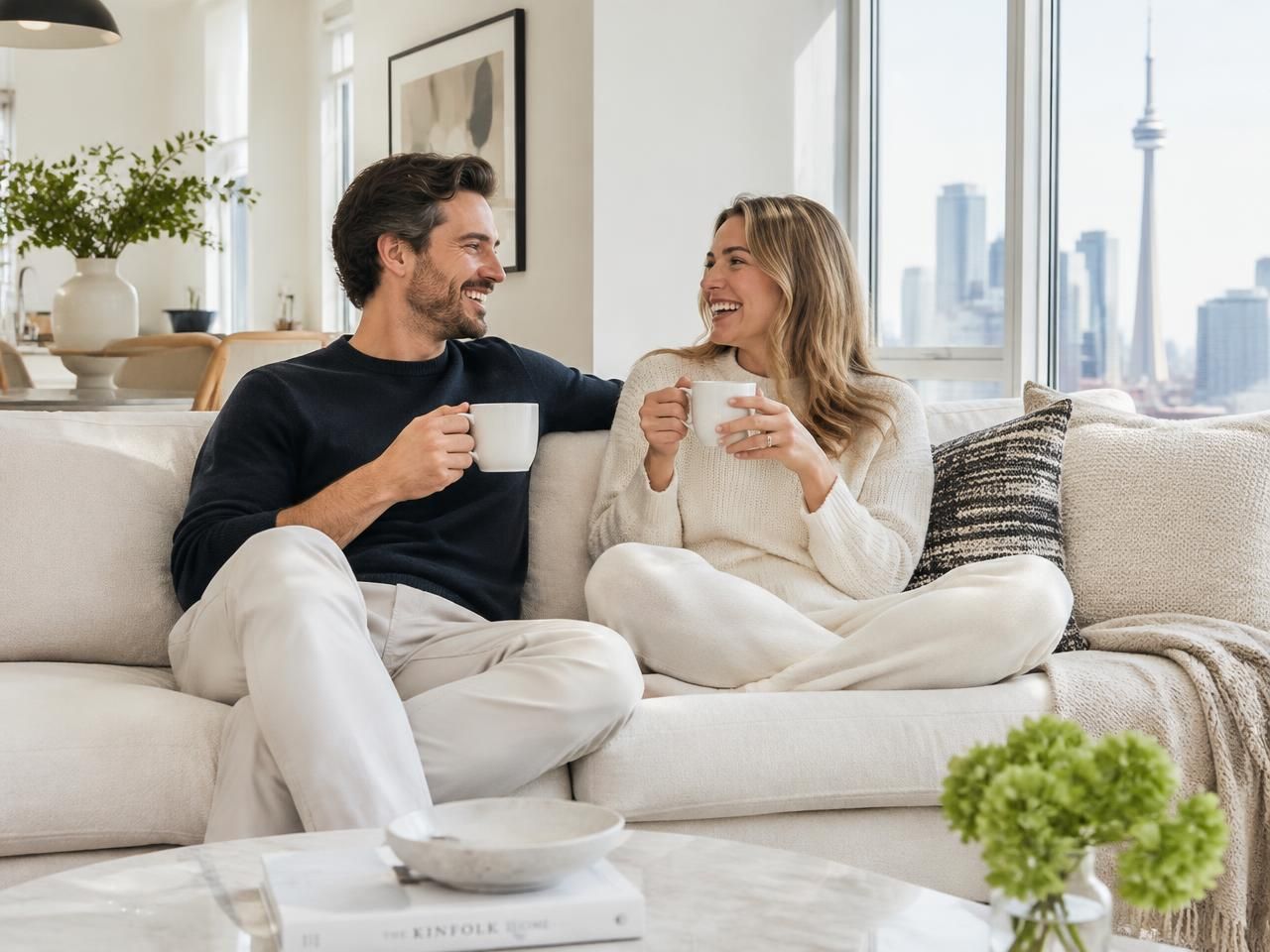 Happy clients relaxing in their clean home